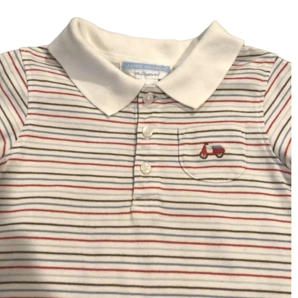 Janie & Jack 6-12m Striped Vespa Scooter Polo Romper